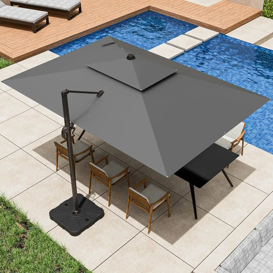 NONECN Cantilever Patio Umbrella Heavy Duty Offset Design 360 Rotation