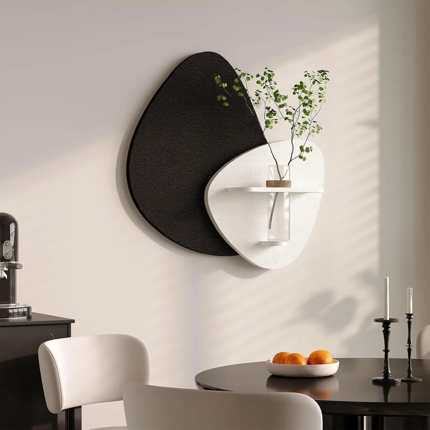 3D Textured Japandi Wall Art With Vase And Shelf Accent