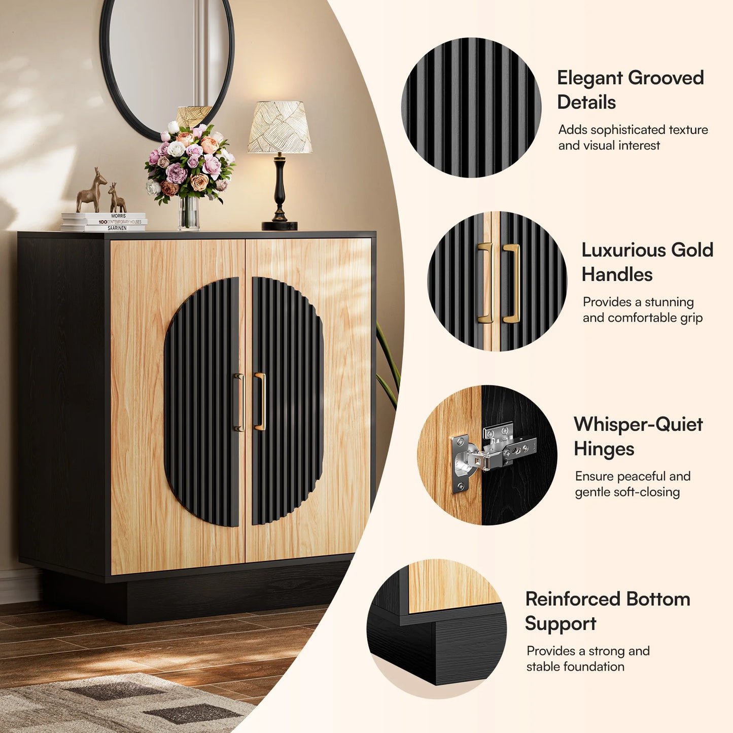 Modular Fluted Credenza Buffet Cabinet With Storage For Living Room