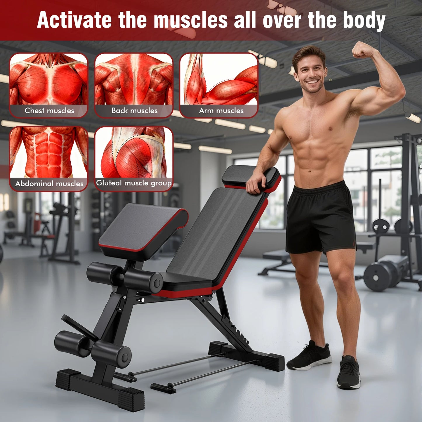 7 Level Foldable Weight Bench Adjustable Incline And Leg Extension