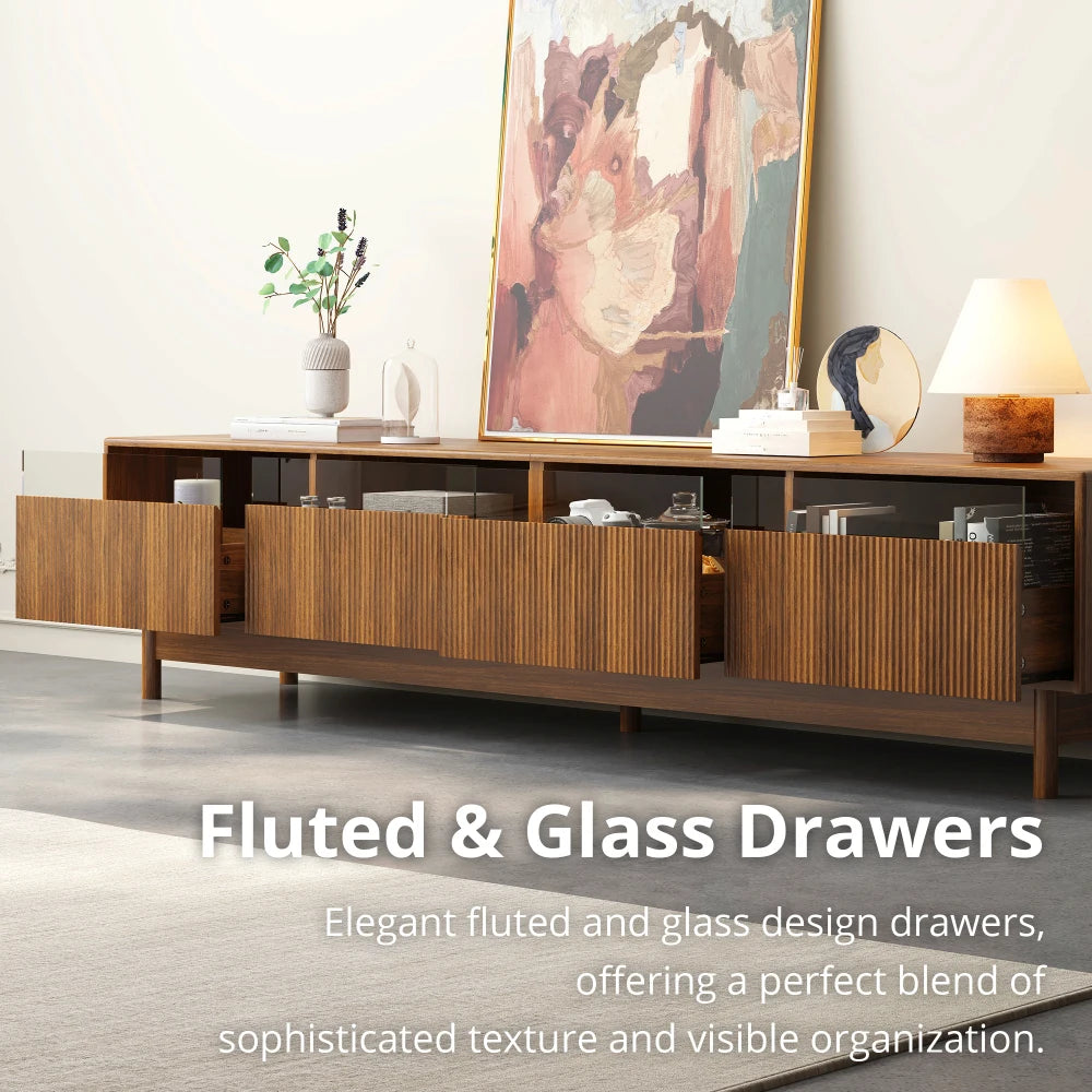 Modern TV Stand Entertainment Center With Glass Drawers