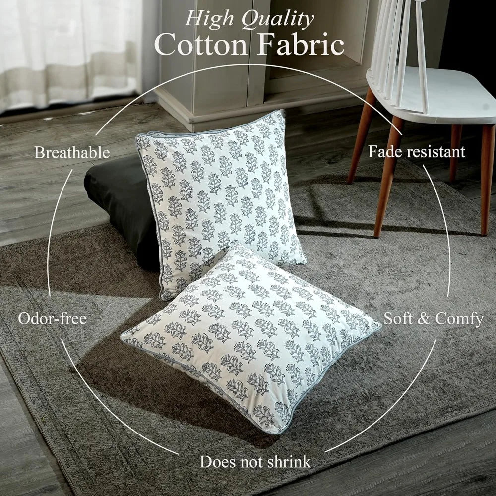XIUWO Cotton Pillow Covers Two Block Print With Hidden Zipper