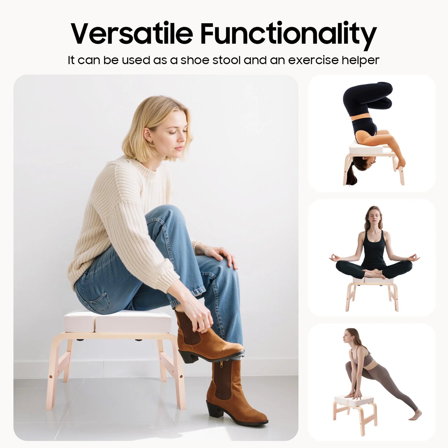 Solid Wood Yoga Headstand Bench For Inversion And Flexibility