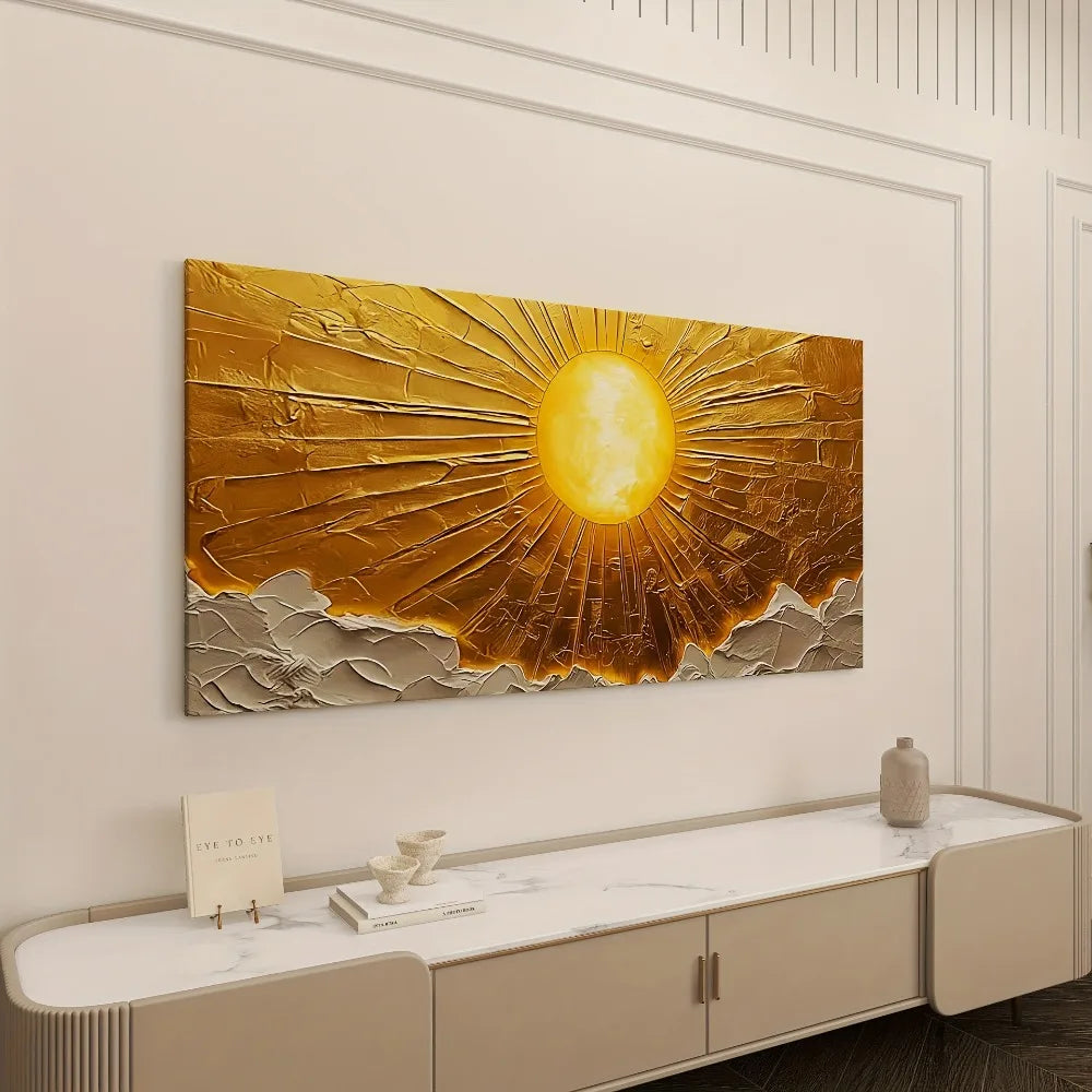 Abstract Sun Canvas Wall Art With Pine Frame For Interior Decor