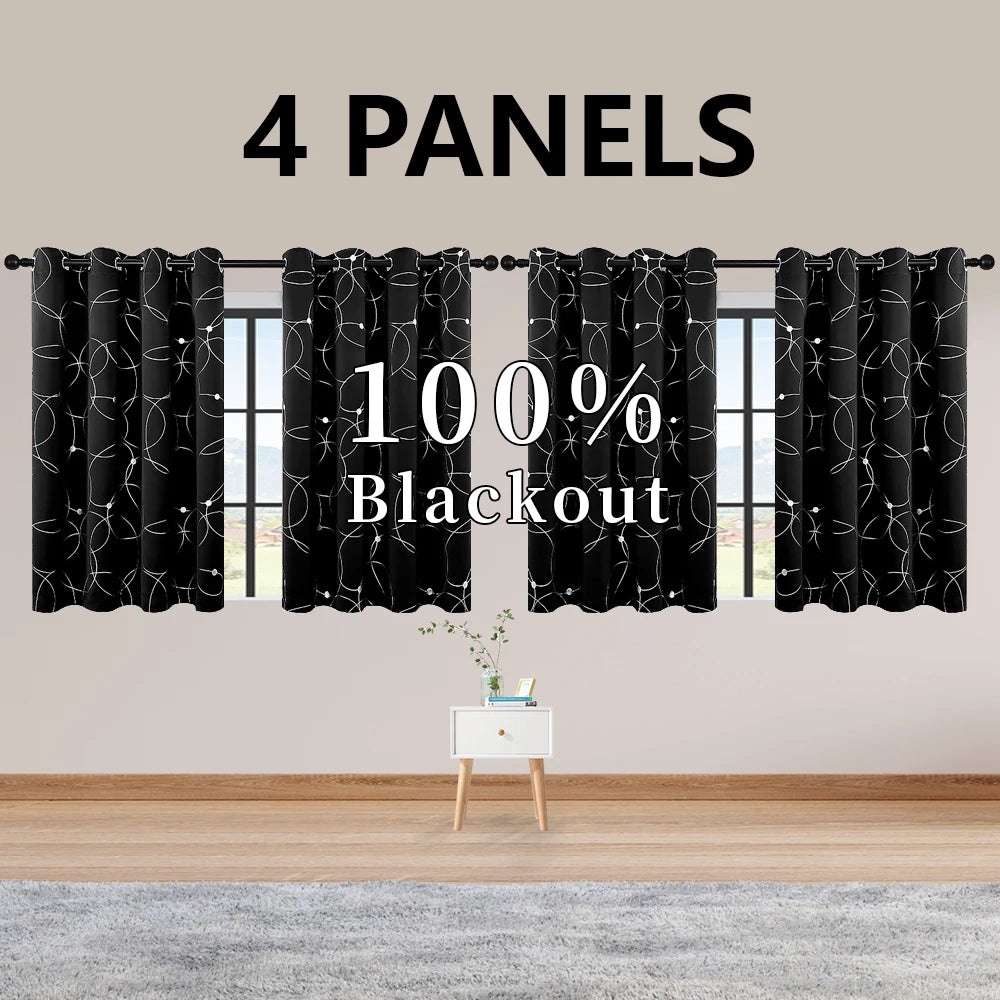 Blackout Curtains Grommet Thermal Insulated Room Darkening Foil Print Bedroom