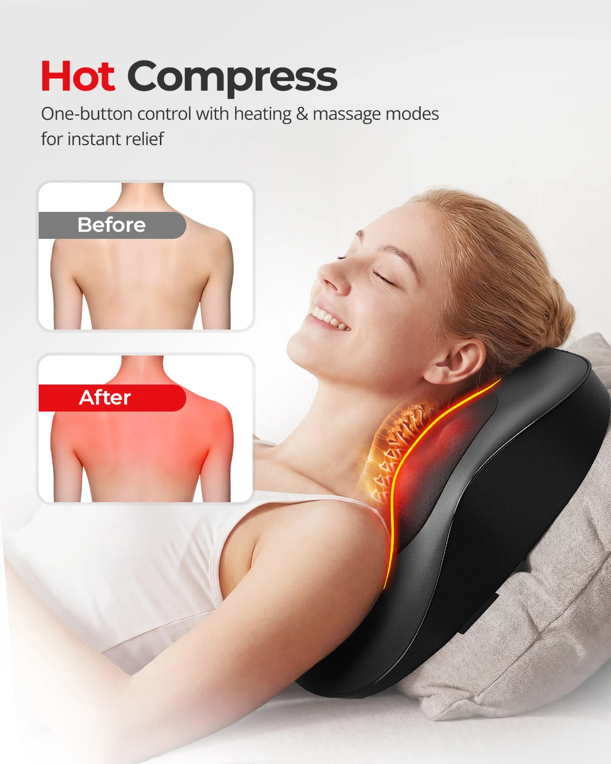 HIMOUTA Electric Shiatsu Back Neck Massager With Heat Ultra Quiet 3D Kneading Pillow