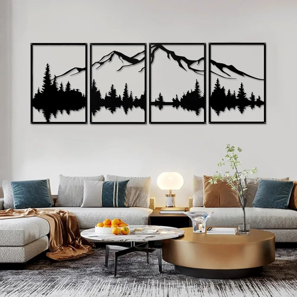 Four Piece Metal Mountain Wall Art For Modern Home Decor