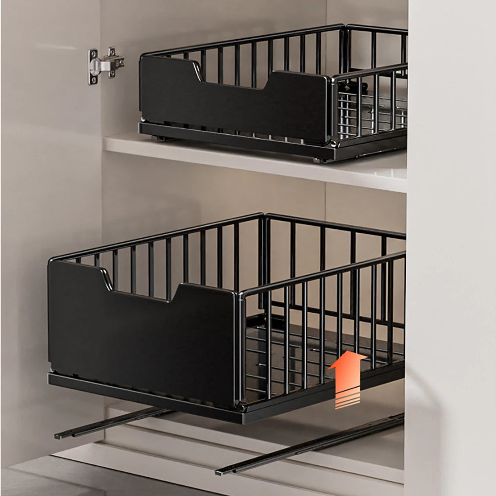 Pull Out Cabinet Organizer, Carbon Steel Foldable Slide Out Drawers Storage Rack For Kitchen Cabinets Bathroom Cabinet Organizer