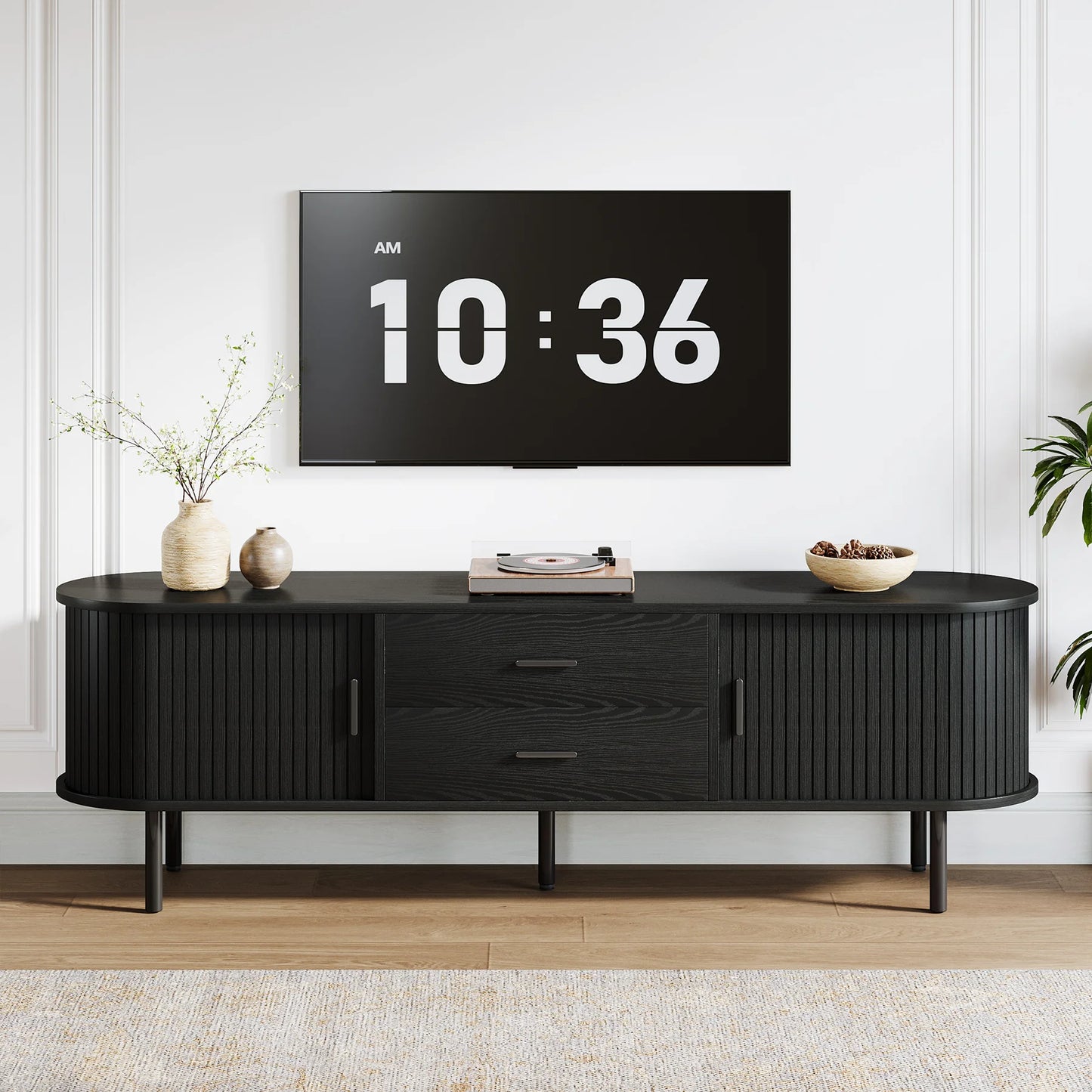 Tribesigns Mid Century Modern TV Stand With Sliding Tambour Door