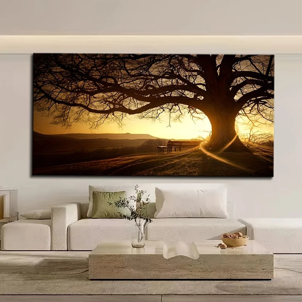 Modern Forest Landscape Oil Painting Art Print In Pine Frame