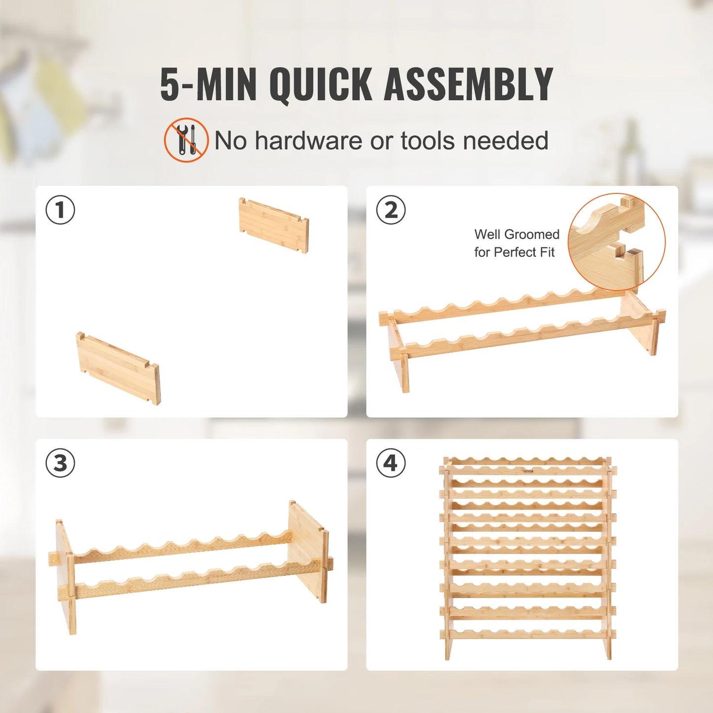 SucceBuy Premium Bamboo Stackable Wine Rack For Kitchen Cellar Display