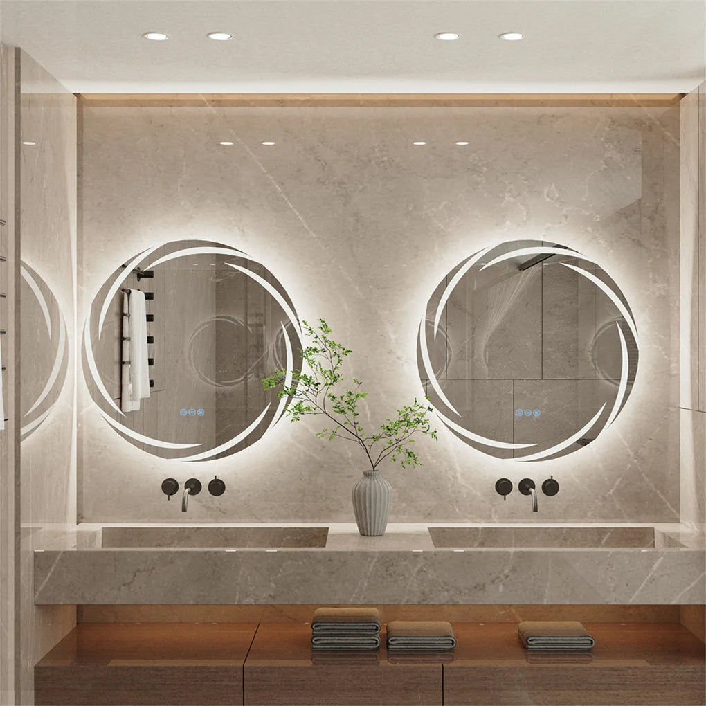 LED Backlit Anti-Fog Round Bathroom Mirror With Adjustable Lights