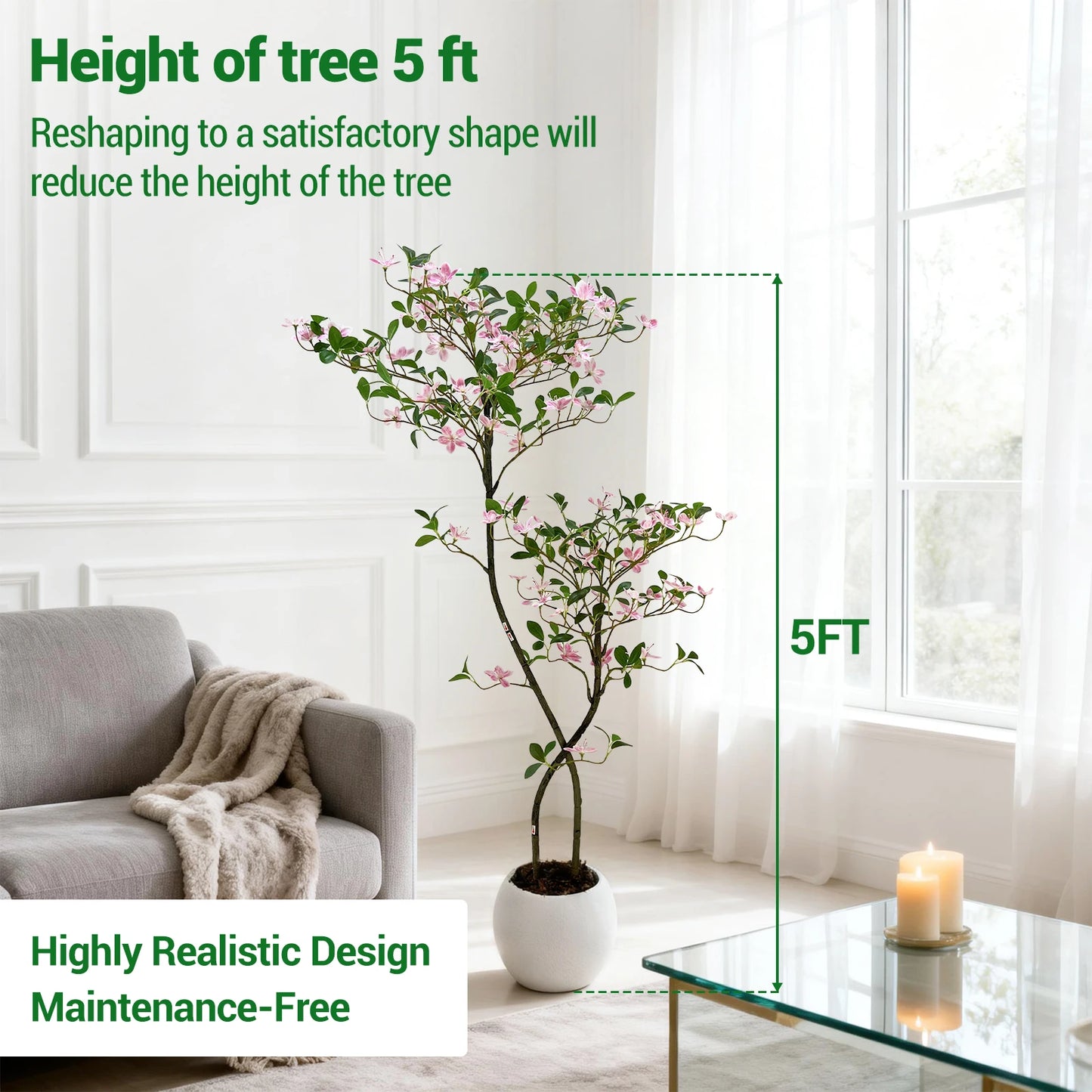 HiMIS Realistic Blossom Faux Jasmine Tree With White Planter