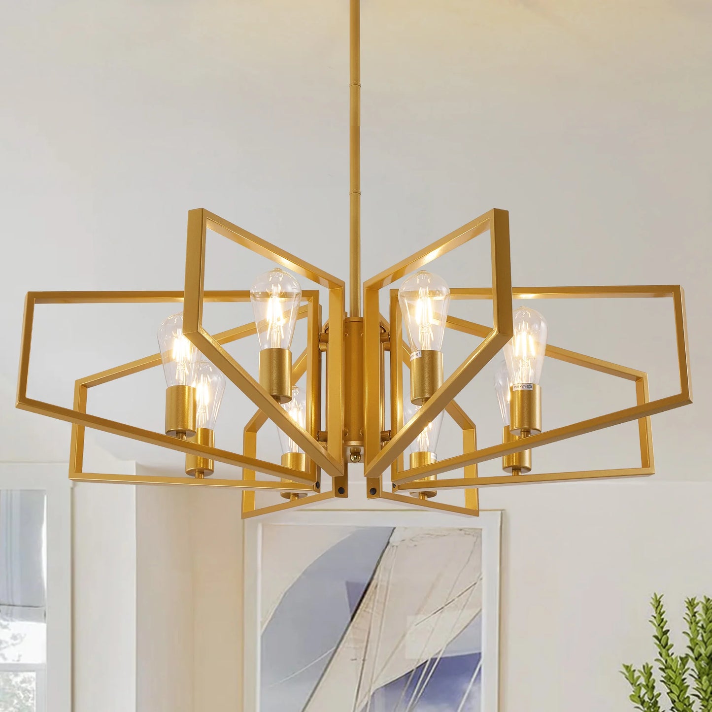 Modern 8-Light Geometric Chandelier With Adjustable Pendant Light