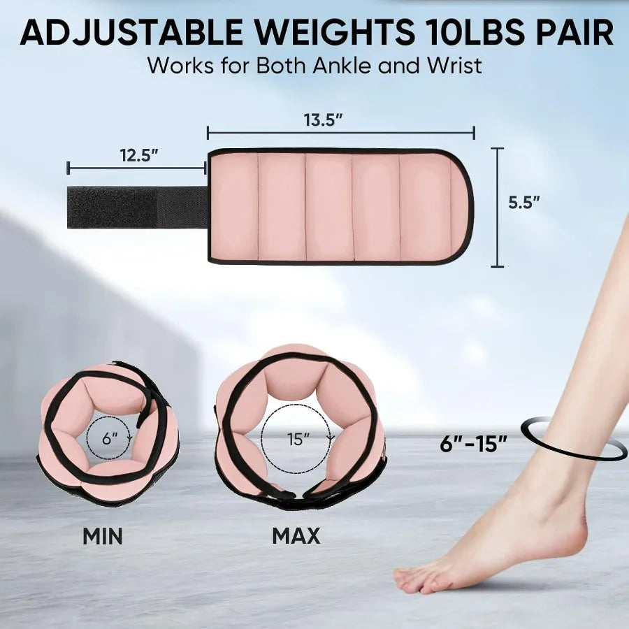LISM 10lbs Adjustable Ankle Weights For Yoga Walking Running