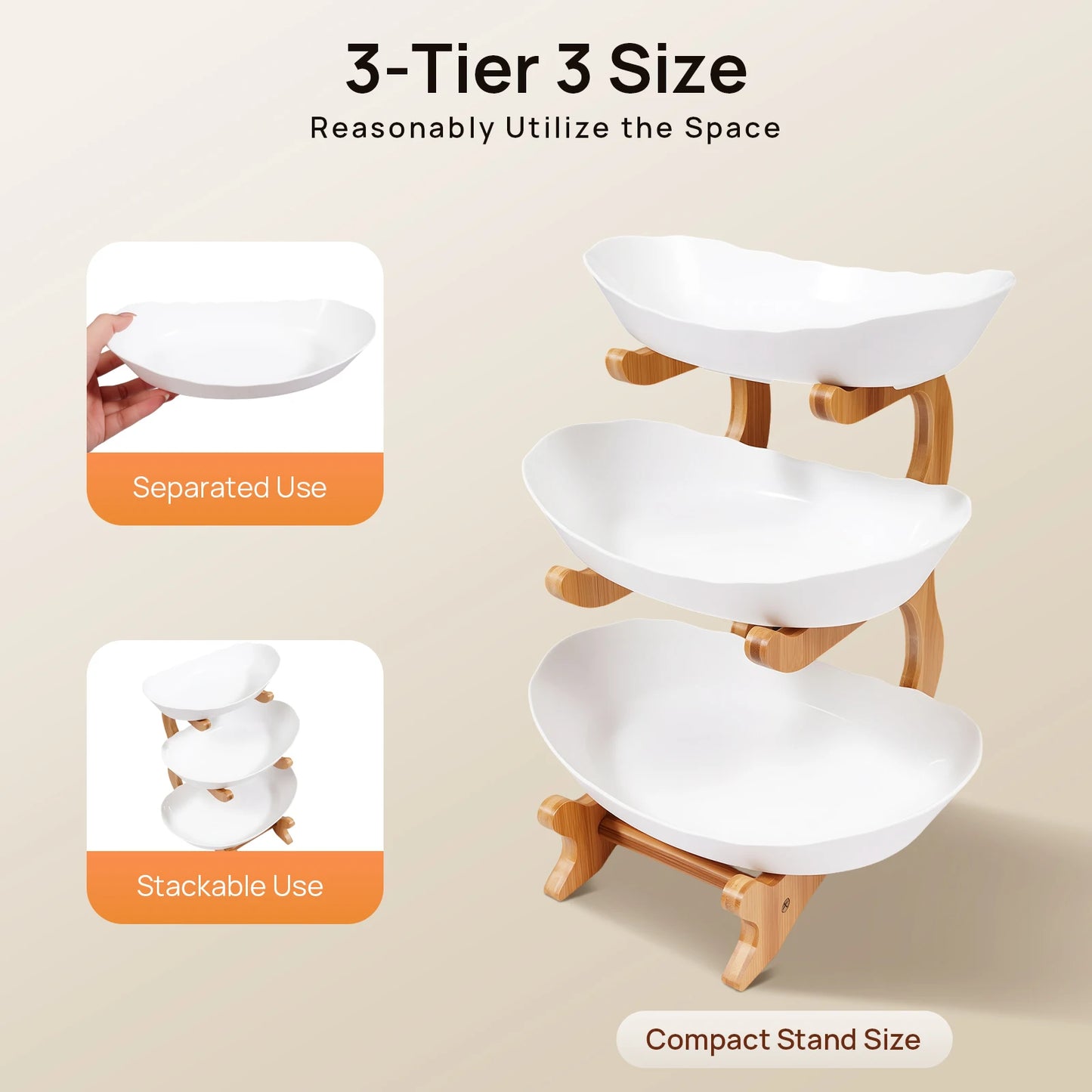 3 Tier Bamboo Wood Fruit Plate Stand For Party Desserts