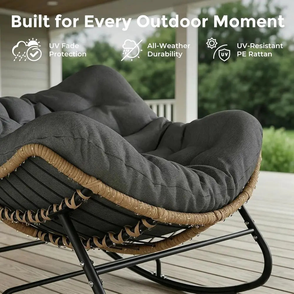 Outdoor Papasan Rocking Chair With Thick Cushion Wicker Egg Chair