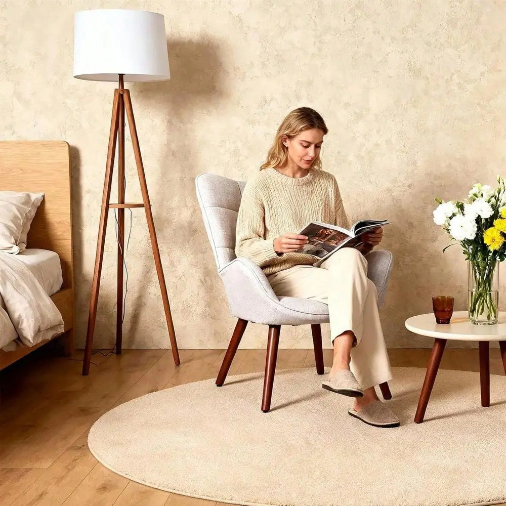 XMSJ Upholstered Dining Chairs Mid Century Style With Oak Legs