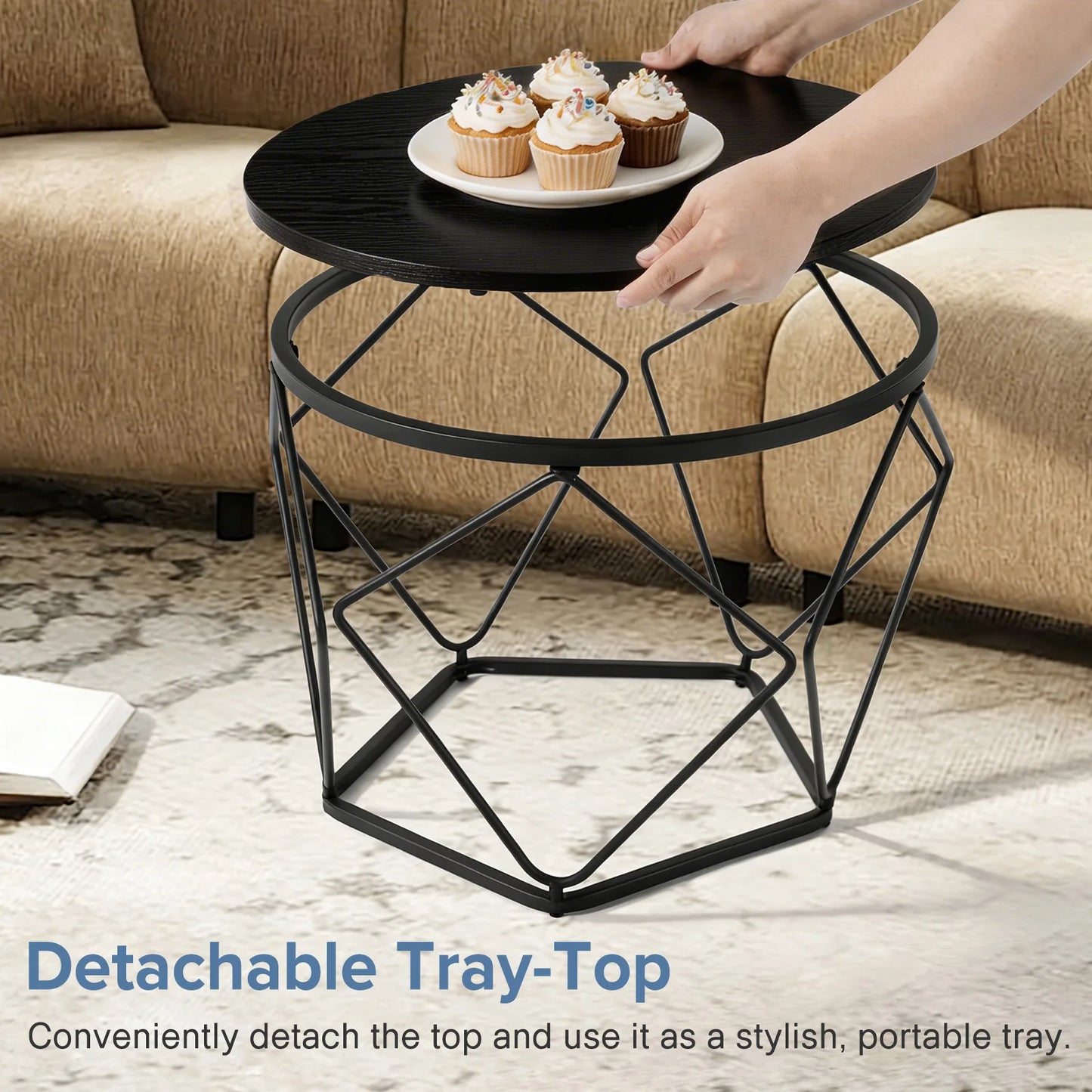 JHK Nesting End Tables Set Of 2 With Hidden Storage