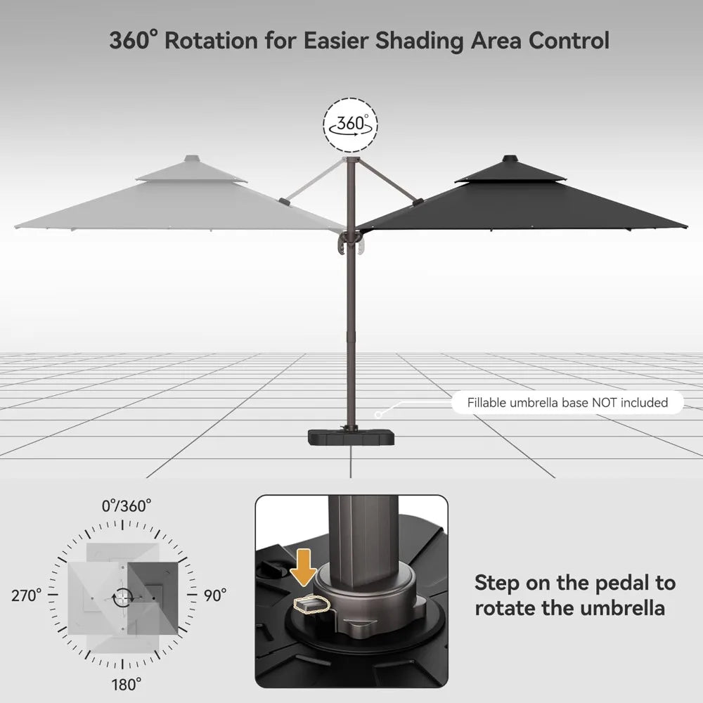 NONECN Cantilever Patio Umbrella Heavy Duty Offset Design 360 Rotation