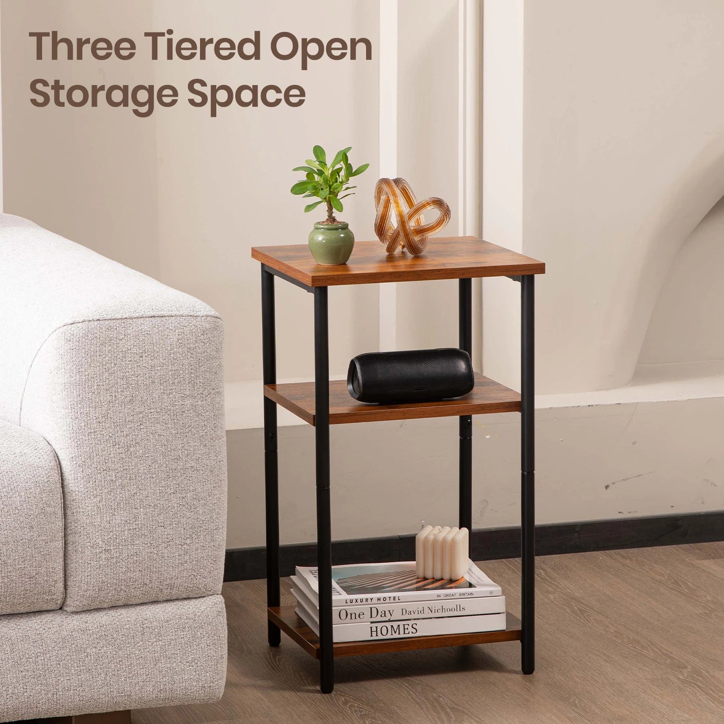 JHK 3 Tier End Table With Adjustable Feet Space Saving
