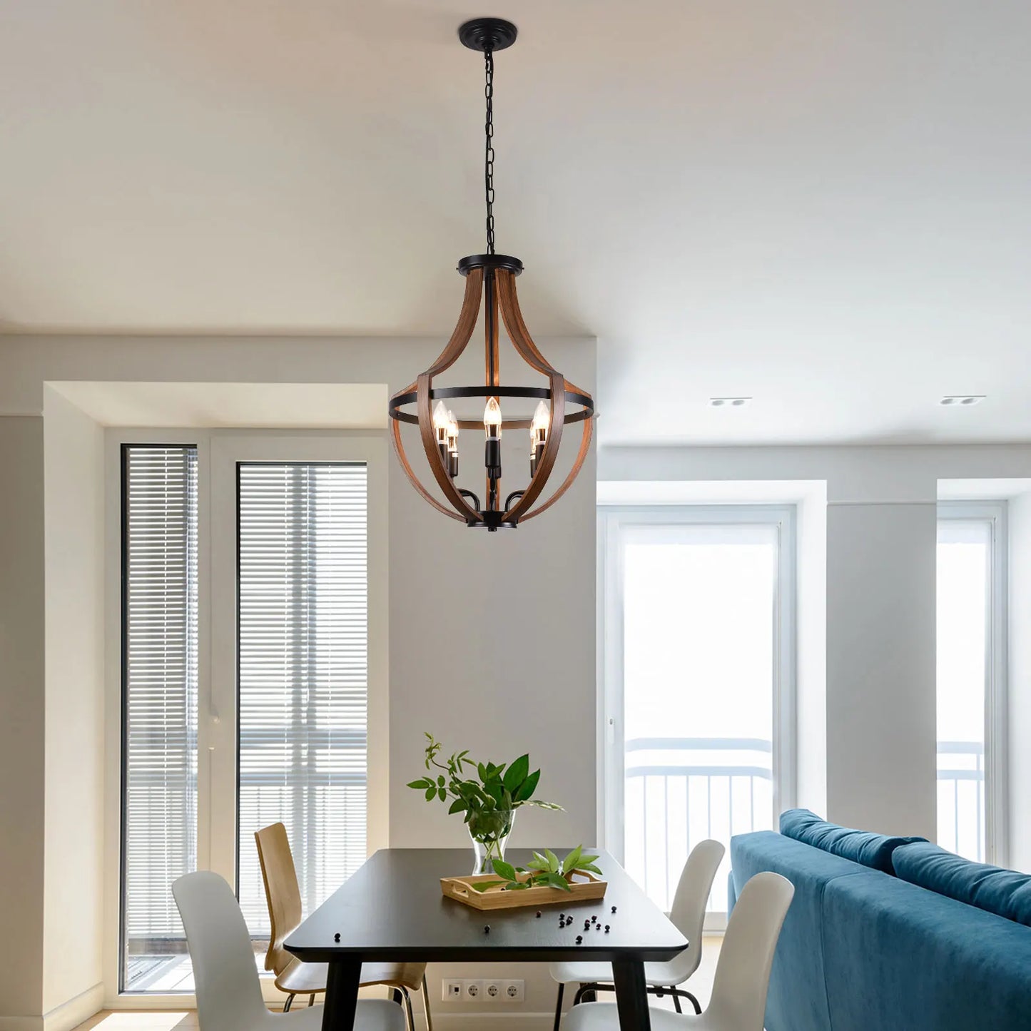 Modern Rustic Wooden Pendant Light Fixture For Kitchen Dining Room