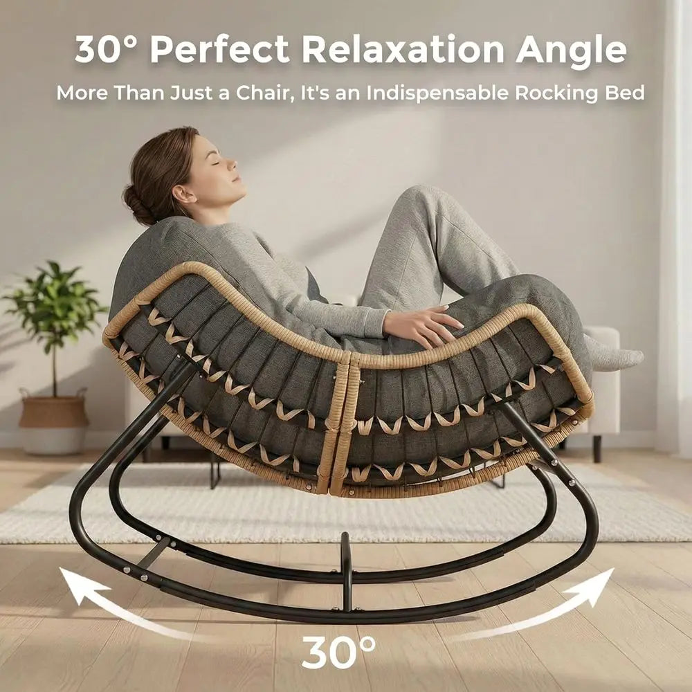 Outdoor Papasan Rocking Chair With Thick Cushion Wicker Egg Chair