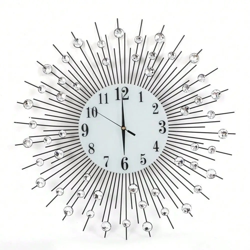 Modern Crystal Diamond Wall Clock 3D Flower Silent Metal