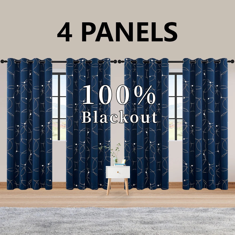 Blackout Curtains Grommet Thermal Insulated Room Darkening Foil Print Bedroom