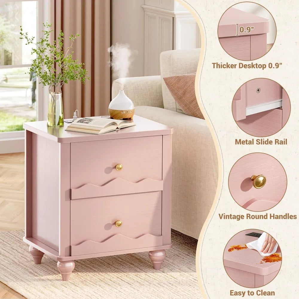 Frame Nightstands With Charging Station Set Of 2 Scalloped