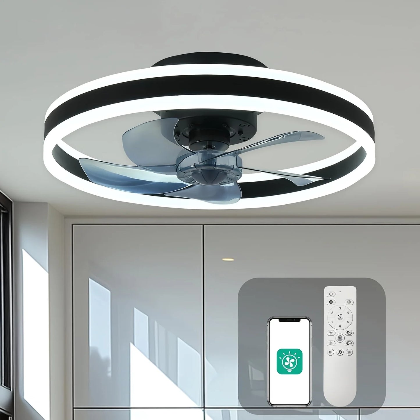 Orison Ceiling Fan With Remote Control Flush Mount Dimmable LED