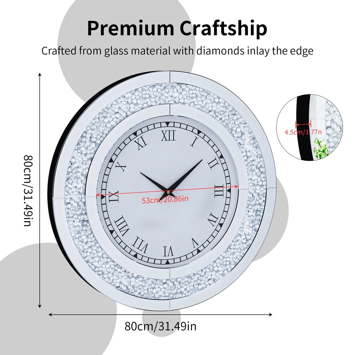 Round Mirrored Wall Clock With Crystals For Sparkling Decor