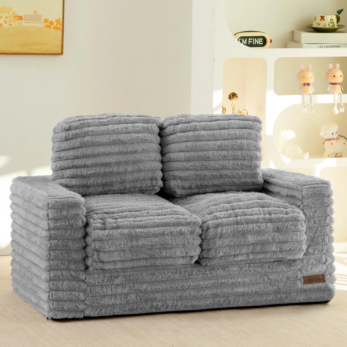XIUWO Kids Bean Bag Chair With Faux Fur And Pillows