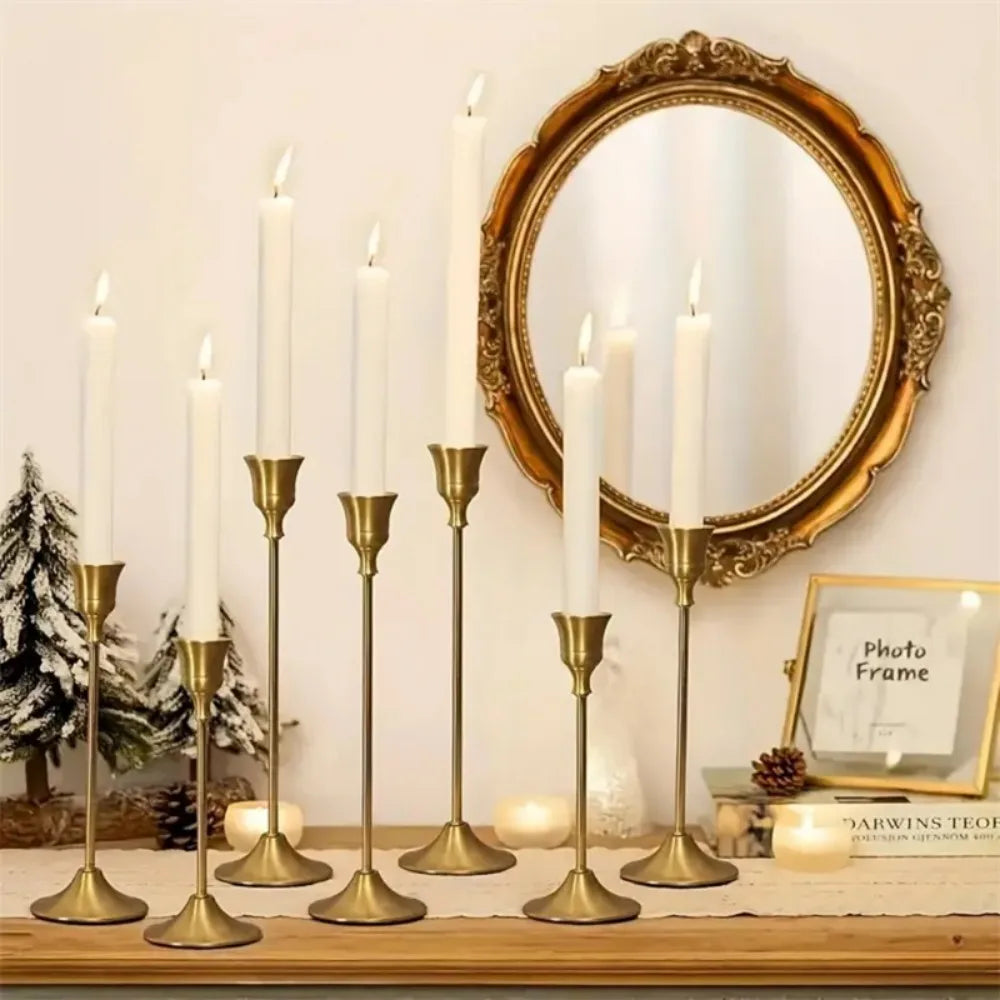 Romantic Gold Metal Taper Candle Holders Set European Style