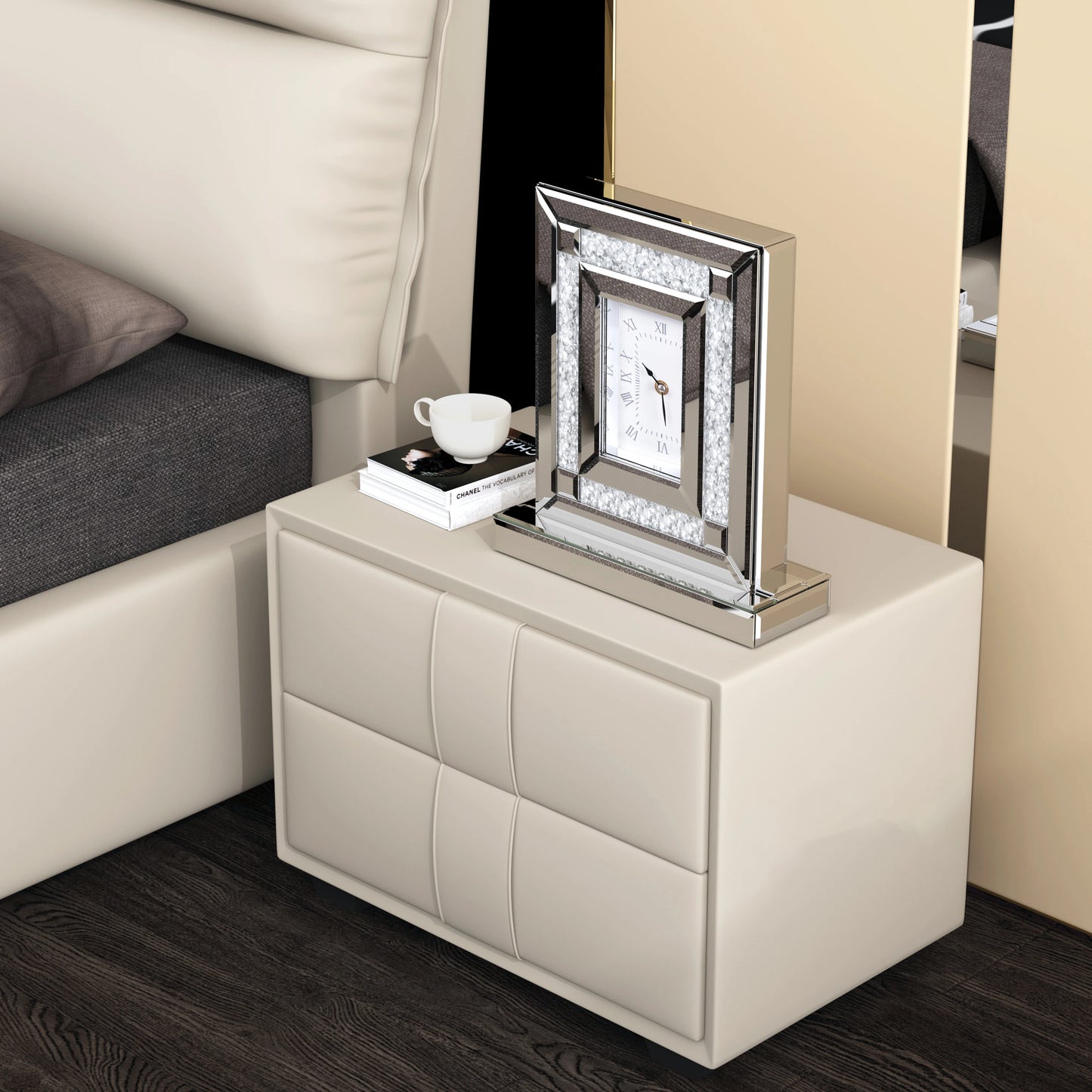 Crushed Diamond Mirrored Desk Clock For Home Decor
