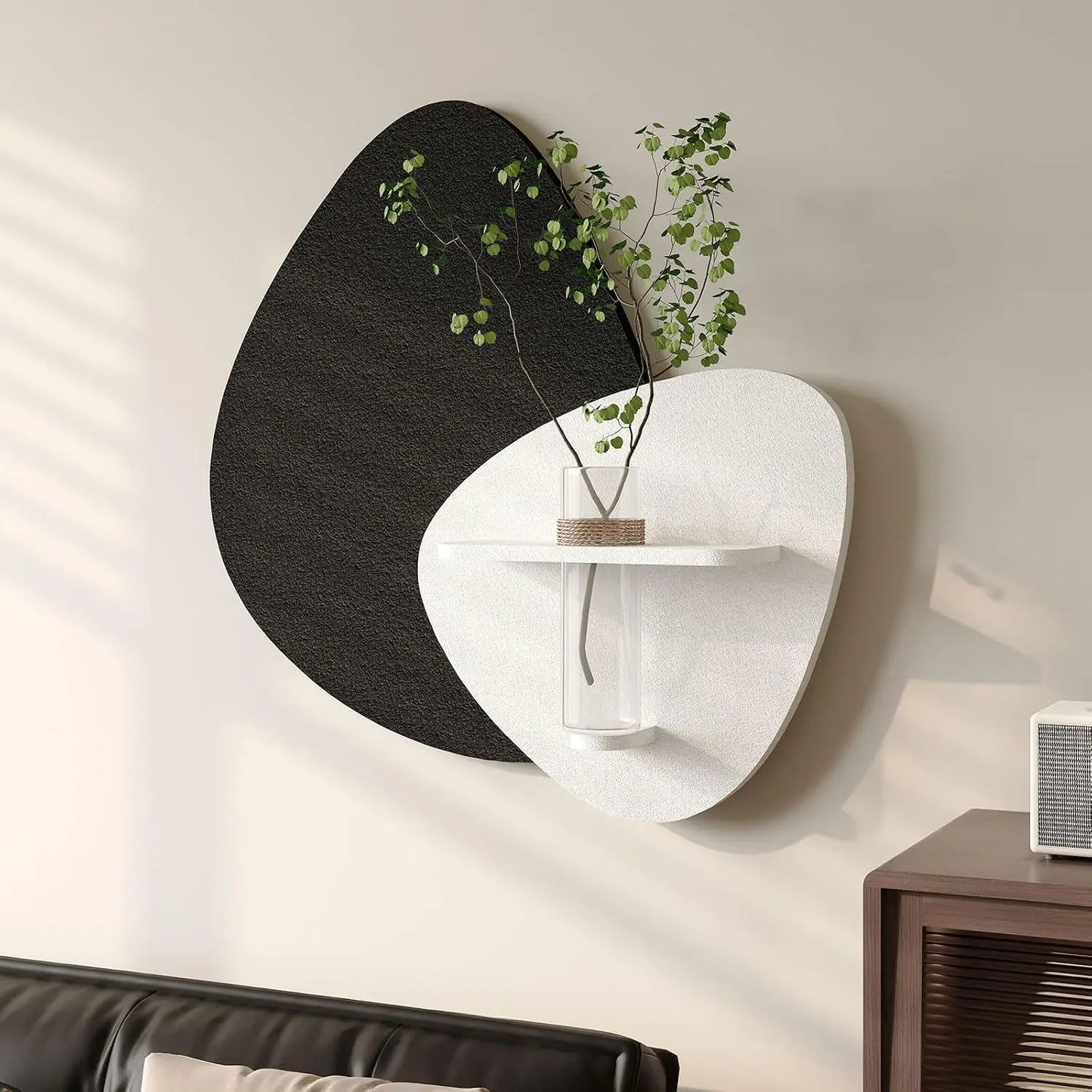 3D Textured Japandi Wall Art With Vase And Shelf Accent