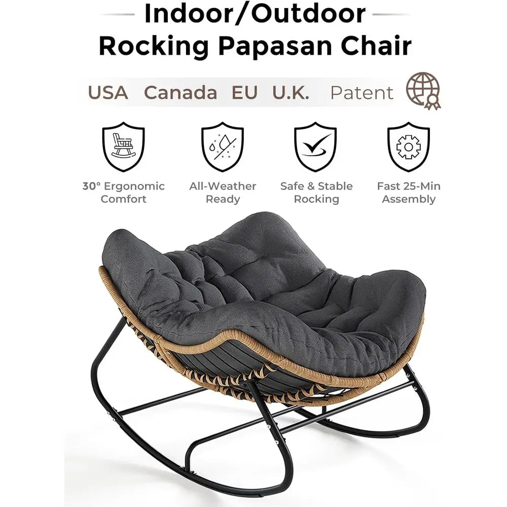 Outdoor Papasan Rocking Chair With Thick Cushion Wicker Egg Chair
