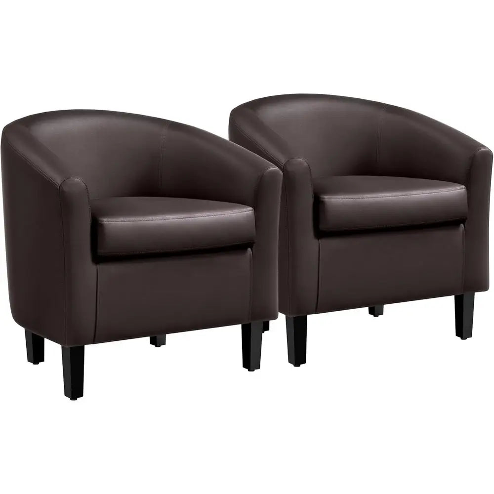 PU Leather Swivel Barrel Accent Chairs With Padded Wooden Frame