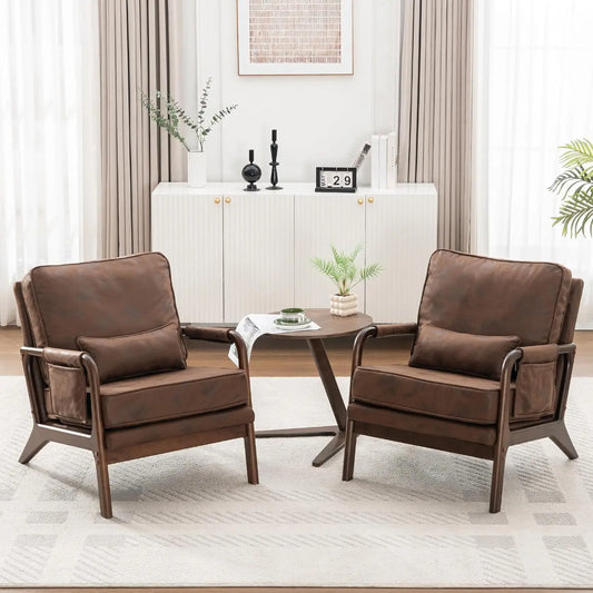 Mid Century Modern Leather Arm Chair With Wood Frame