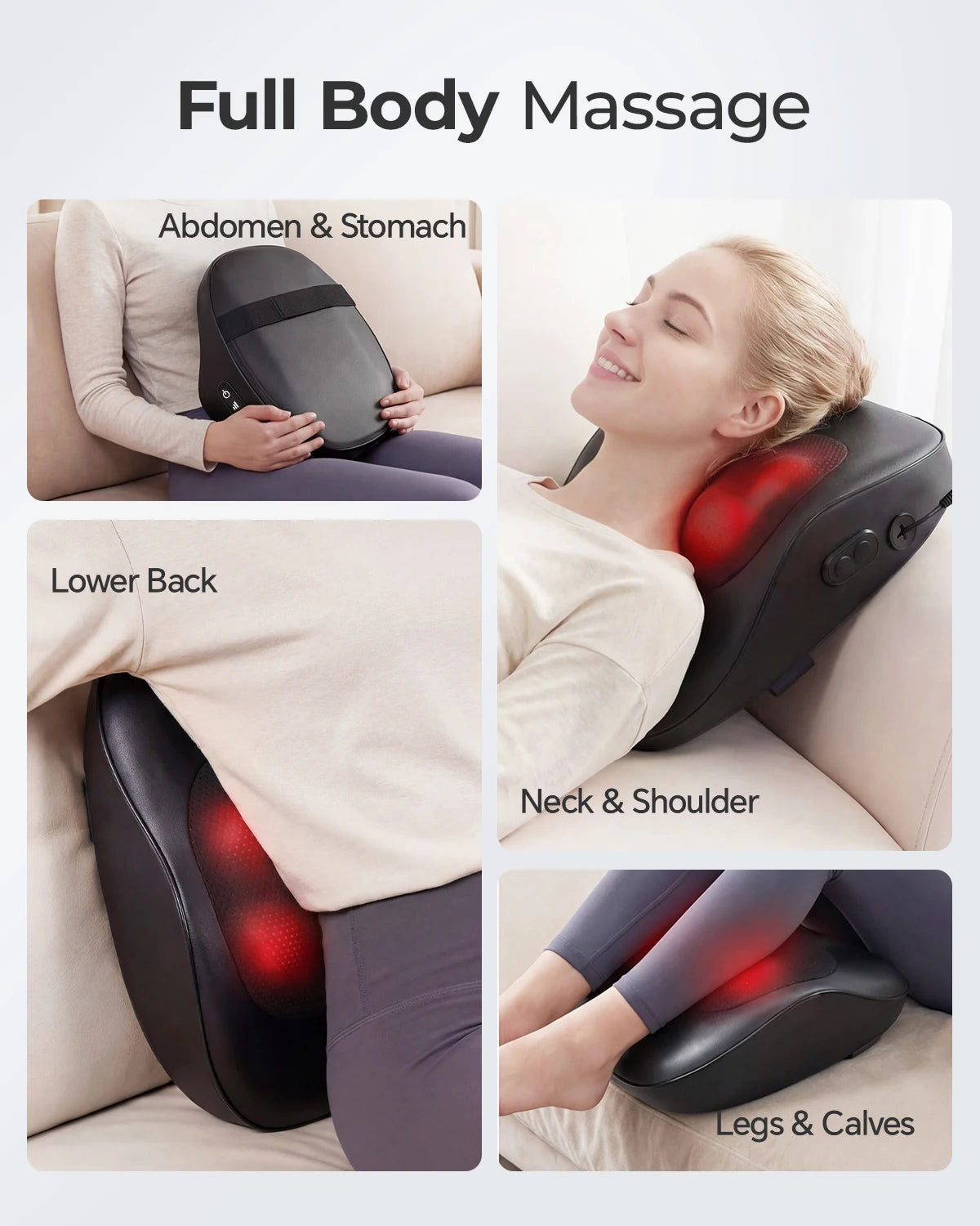 HIMOUTA Electric Shiatsu Back Neck Massager With Heat Ultra Quiet 3D Kneading Pillow