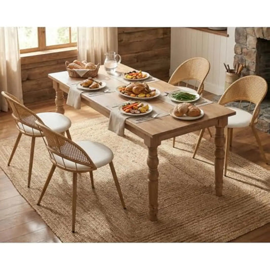 Mid-Century Rattan Back Dining Chairs – Set of 4