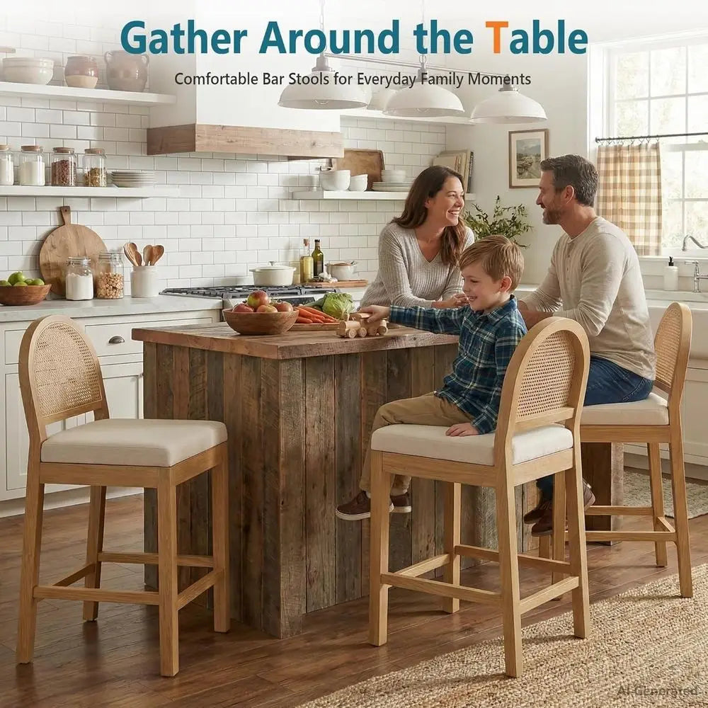 Counter-Height Rattan Bar Stools with Woven Back