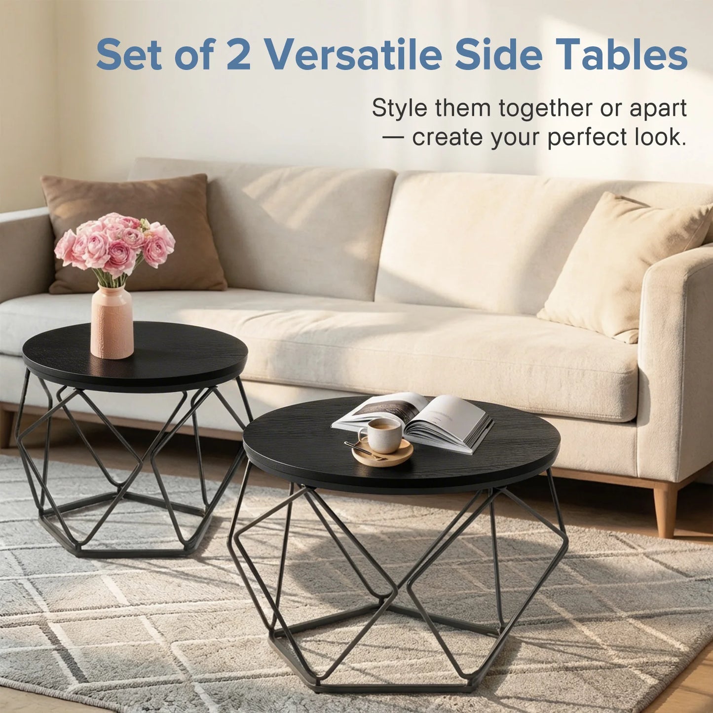 JHK Nesting End Tables Set Of 2 With Hidden Storage