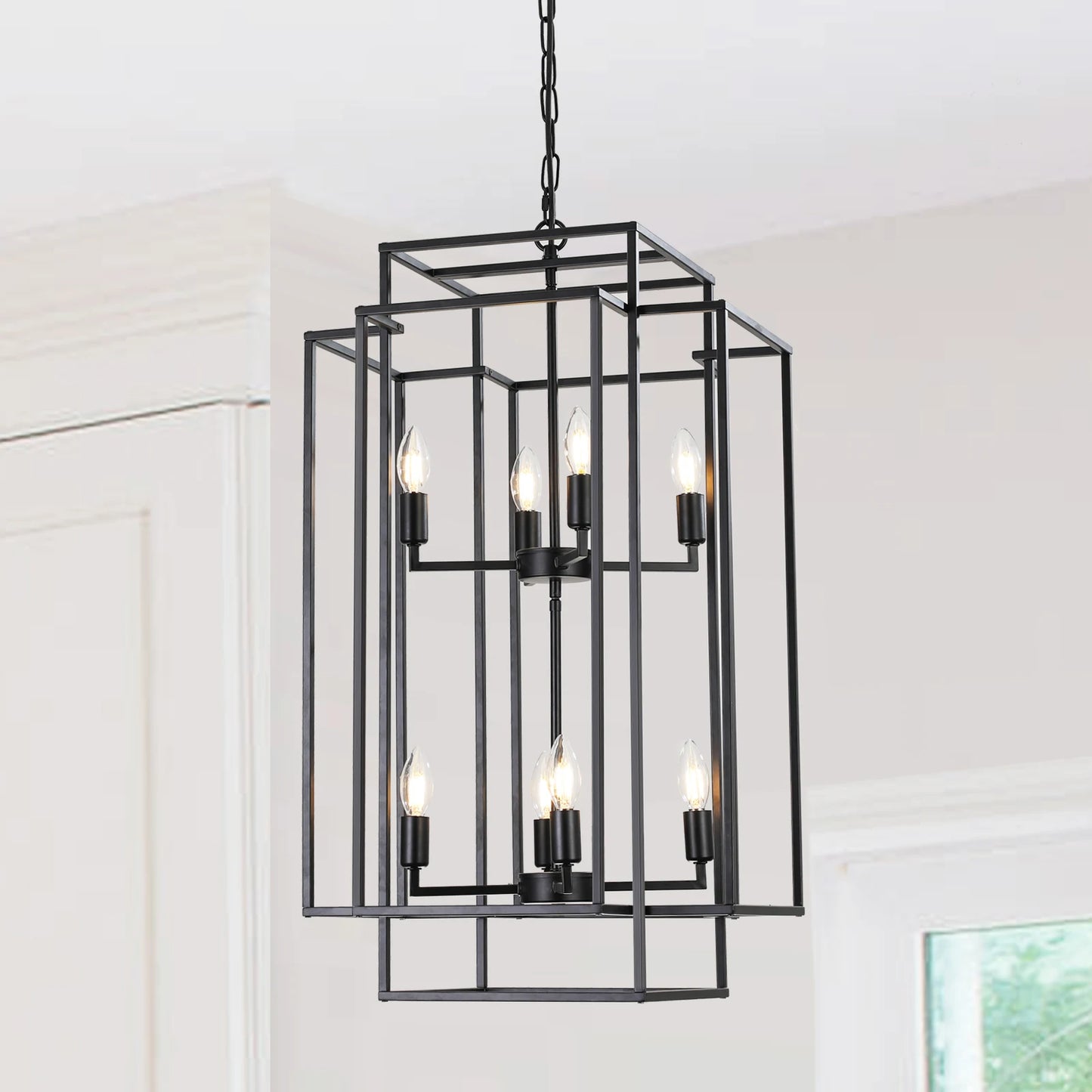 Modern Industrial 8 Light Metal Cage Pendant Chandelier
