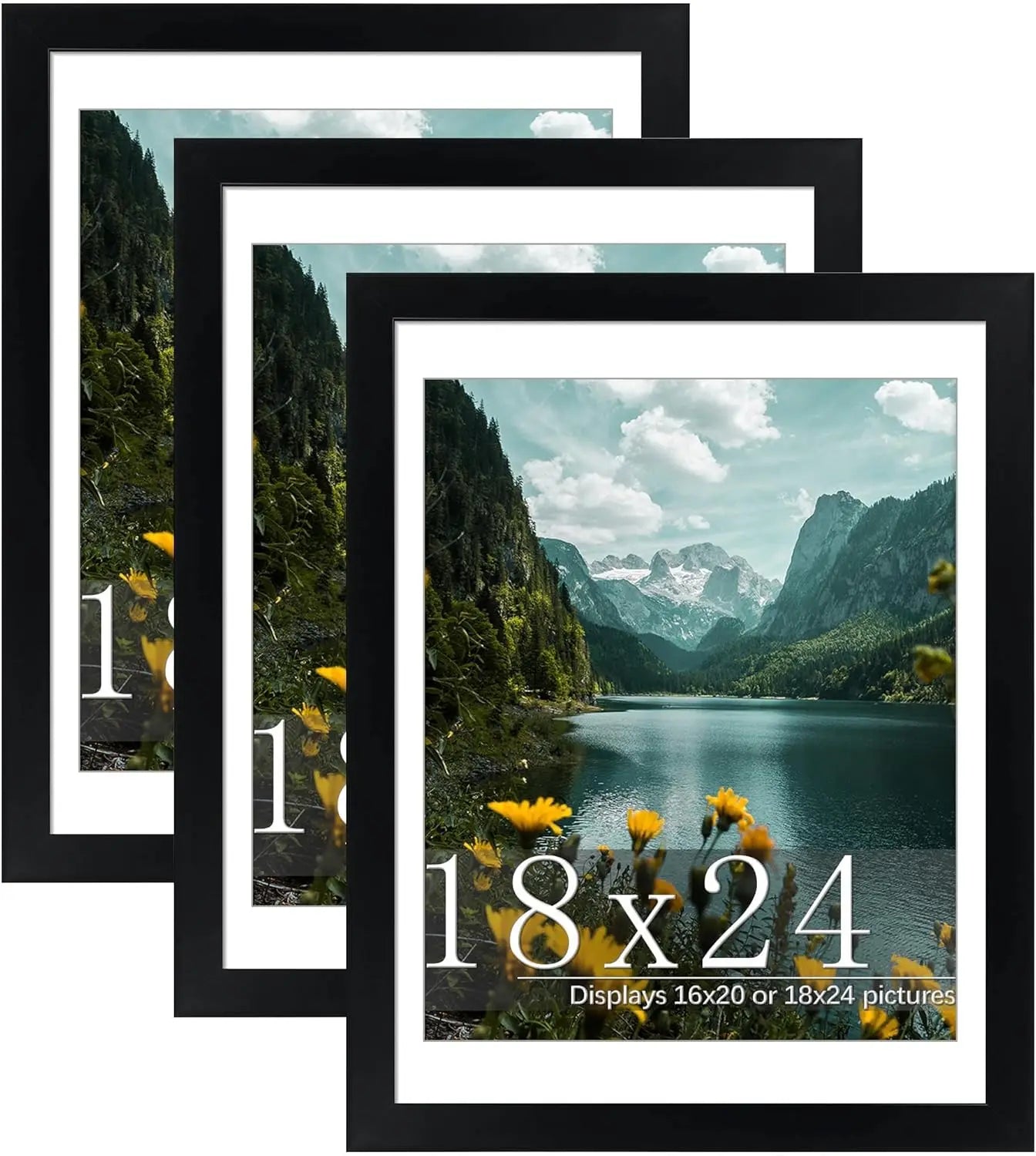 3 Pack Picture Frame Set With Mat For Wall Display