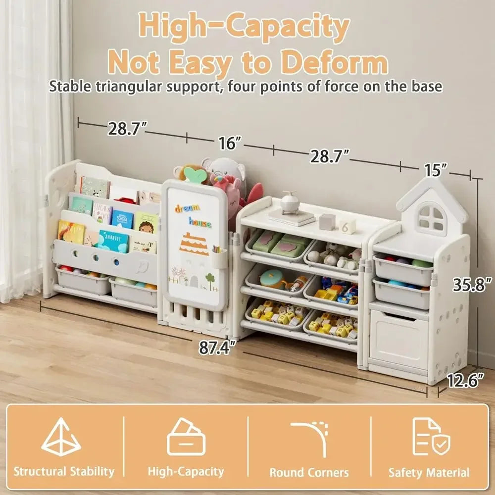 Kids Toy Storage Organizer With 10 Removable Bins And 3 Tier Bookshelf