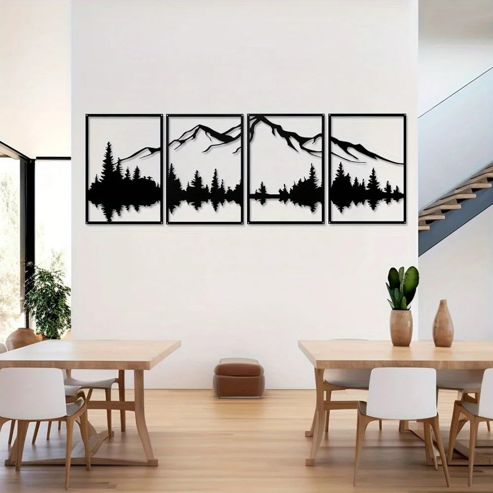 Four Piece Metal Mountain Wall Art For Modern Home Decor