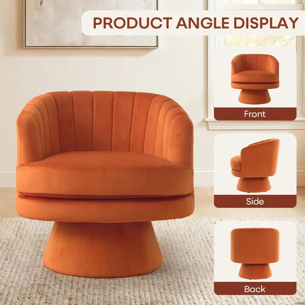 Set Of 2 Modern Velvet Barrel Swivel Chairs With Armrests For Living Room