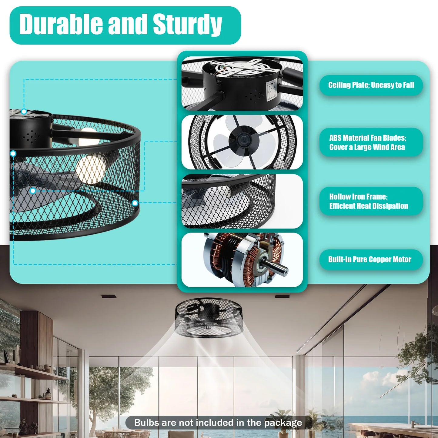 OUKANING Ceiling Fan Light With Remote For Hallways 3 Speeds