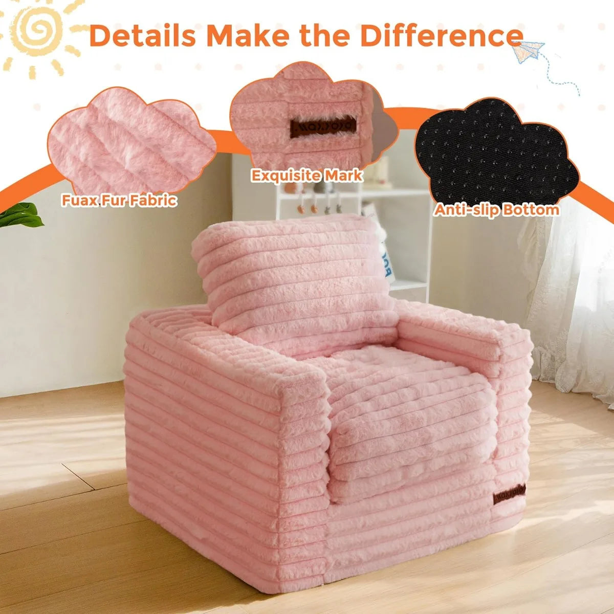 XIUWO Kids Bean Bag Chair With Faux Fur And Pillows